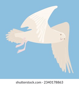 Flying seagull - hand drawn vector illustration. Flat color design.