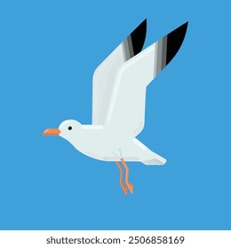 Flying seagull isolated on blue background. Vector illustration.