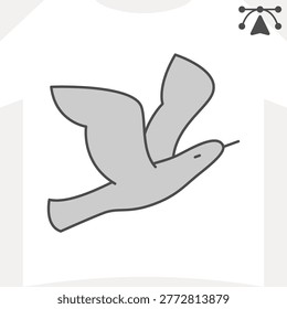 Flying seagull isometric icon, animals concept. Vector graphics. Bird closeup sign and editable stroke, outline style icon for mobile or web design