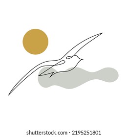 Flying Seagull Line Art. Contour Drawing. Minimalism Art.