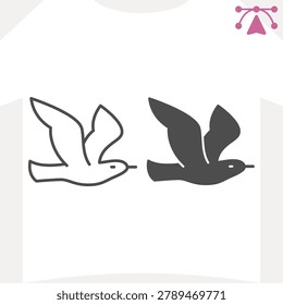 Flying seagull line and solid icon, animals concept. Vector graphics. Bird closeup sign and editable stroke, outline style icon for mobile or web design