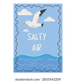 Flying Seagull Over Sea Waves Salty Air Summer Beach Poster