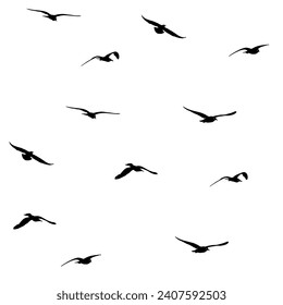 flying seagull seamless pattern in black