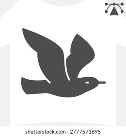 Flying seagull solid icon, animals concept. Vector graphics. Bird closeup sign and editable stroke, glyph style icon for mobile or web design