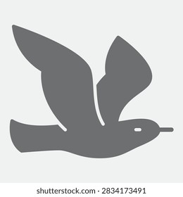 Flying seagull solid icon, animals concept. Vector graphics. Bird closeup sign with glyph style icon for mobile or web design