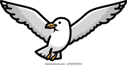 Flying seagull vector illustration isolated on white background, ocean bird mascot icon