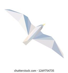 Flying seagull.  Vector origami bird. Flat design. Low poly art