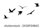 Flying seagulls silhouette. hand drawing. Not AI, Vector illustration
