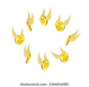 Flying set with white wings isolated on a white. 3D Vector