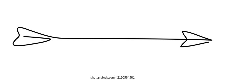 Flying shaft target arrow. Continuous line drawing arrow.  Vector illustration isolated on white.