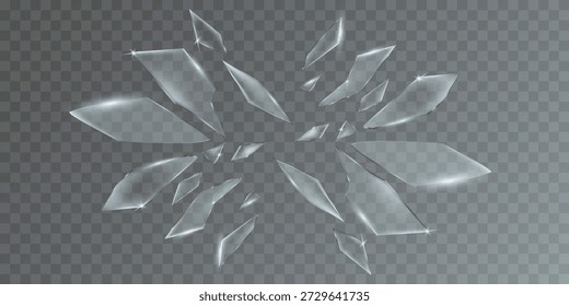 Flying shards of broken glass, of various shapes and with sharp jagged edges.