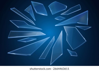 Flying shards of glass and light. Vector illustration