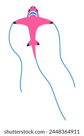 Flying shark kite. Color craft fly toy. Vector illustration.