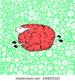 flying sheep on a green background. dancing sheep. soaring sheep. seamless pattern with sheeps. vector illustration.
