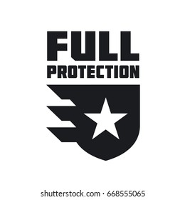 Flying shield with the inscription - full protection. Vector illustration.