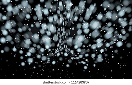 Flying shining particles in space black background.