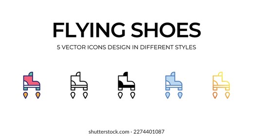 Flugschuhe Icon Design in Fünf-Stil mit Editable Stroke. Linie, feste, flache Linie, Duo Tone Farbe und Farbverlauf Linie. Geeignet für Webpage, Mobile App, UI, UX und GUI Design.