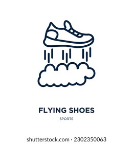 flying shoes icon from sports collection. Thin linear flying shoes, flying, shoe outline icon isolated on white background. Line vector flying shoes sign, symbol for web and mobile