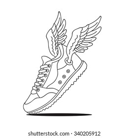 Flying shoes on a white background. Vector illustration drawn by hand.