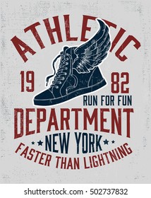 Flying shoes with vintage lettering, for t shirt graphic and other uses