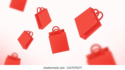 Flying shopping bags. Online shopping concept. 3d vector illustration