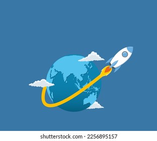 transbordador aéreo o viaje espacial, lanzamiento de cohetes espaciales, concepto de puesta en marcha de un nuevo proyecto, barco de cohetes vuela al espacio.