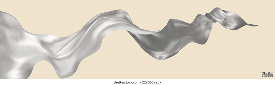 Fondo de la bandera de la seda textil de plata volando. Satin blanco suave y elegante aislado en el fondo para la gran ceremonia de inauguración. Cortina blanca. Ilustración vectorial 3d.