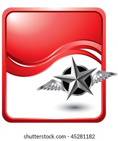flying silver star on red wave background