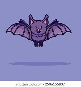 Flying Simple Cute Bat Cartoon Vector Illustration Halloween