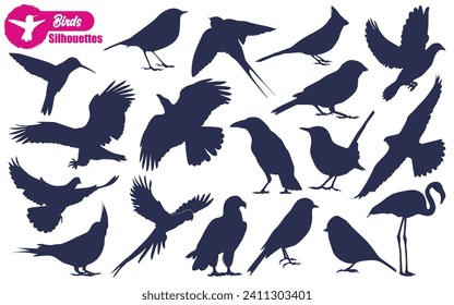 Flying and Sitting Bird Silhouettes vector
