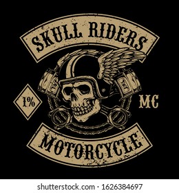 flying skull with pistons for motorcycle club logo