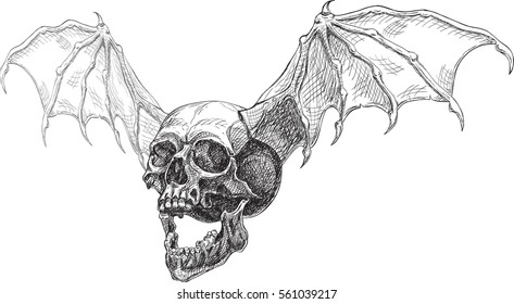 Flying skull side and wings. For the cool tattoo