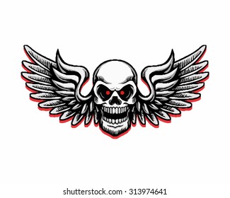 flying skull skeleton wing cartoon character