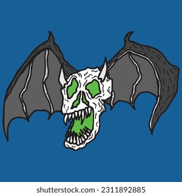 Flying Skull Vector Color Draw