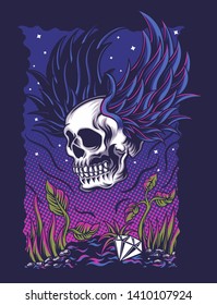 Flying Skull Vector Illustration Tshirt Design