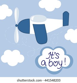 Flying in the sky airplane and  words It's a boy