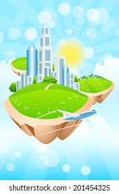 Flying in the Sky Business City on Island