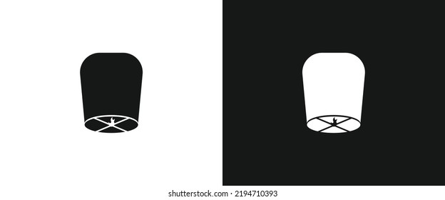 Flying sky lantern flat icon for web. Sky lantern sign web icon silhouette with invert color. Chinese lanterns, wish lantern, flying lantern solid black icon vector design. Diwali festival, Mid Autumn