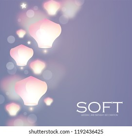 Flying Sky Lanterns. Chinese Light Effect Decoration. Vector illustration
