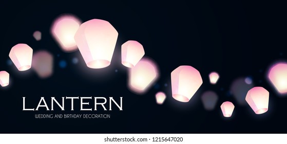 Flying Sky Lanterns. Chinese Light Effect Decoration. Vector illustration