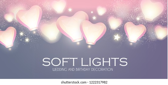 Flying Sky Lanterns. Chinese Light Effect Decoration. Vector illustration