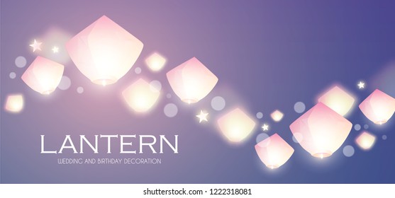 Flying Sky Lanterns. Chinese Light Effect Decoration. Vector illustration