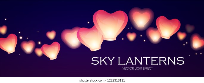Flying Sky Lanterns. Chinese Light Effect Decoration. Vector illustration