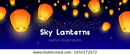Similar – Image, Stock Photo Floating colorful paper lanterns against a dark sky