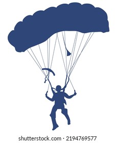 Flying skydiver silhouette. Open parachute.