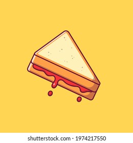 Flying Slice of Bread Jam Flat Vector Illustration Isolated.