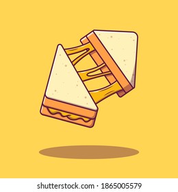 Flying slice cheese sandwich for breakfast, lunch, and snack. Food icon concept illustration. Flat cartoon vector illustration isolated.