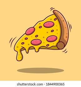 Pieza voladora de la ilustración vectorial de la caricatura de pizza
