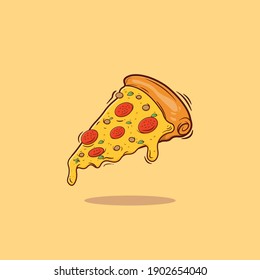 Flying slice of pizza vector illustration. fast food concept isolated vector. flat cartoon style Free Vector.