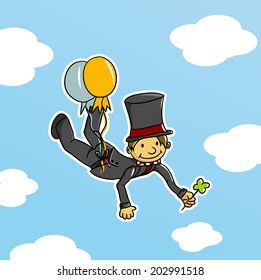 Flying small cute chimney sweep (vector)